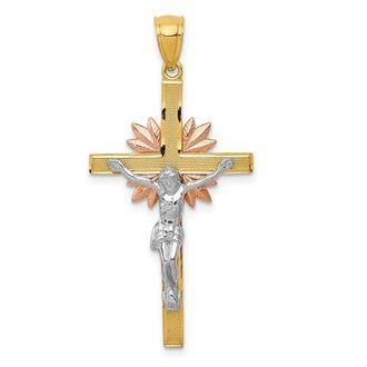 Diamond2Deal 14k Tri-color Gold Crucifix Pendant