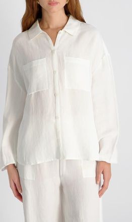 French Connection Cooper Blouson Sleeve Button-Up Shirt in Summer White at Nordstrom, Size X-Large