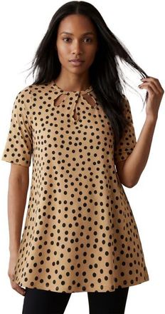 Jessica London Stretch Knit Cutout Swing Tunic in New Khaki Black Dot at Nordstrom, Size 24