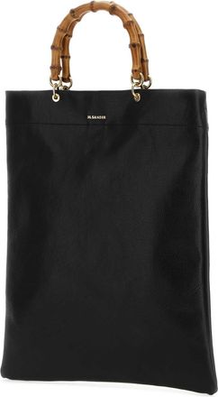 Jil Sander Womens Bamboo-Handle Leather Shoulder Bag Black