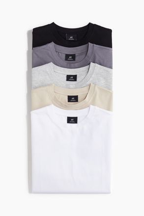 H&M 5er-Pack T-Shirts in Regular Fit - Grau