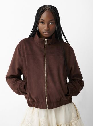 Icone Womens Faux-suede stand collar jacket