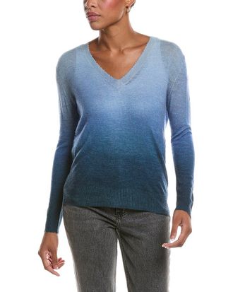 Autumn Cashmere Ombre Print Distressed Edge V-Neck Cashmere Sweater