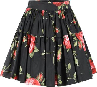 Dolce & Gabbana Bouquet Rose Print Short Skirt In Black Cotton