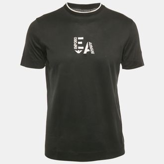 Emporio Armani Black Embroidered Logo Cotton Crewneck T-Shirt