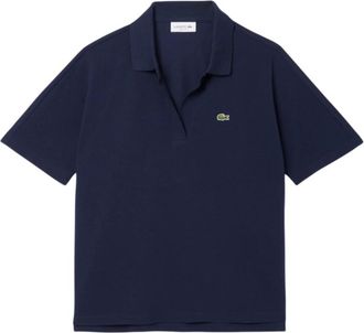Lacoste Tops, Dames, Blauw, S, Katoen, Relaxed Fit Fluid Piqu&eacute; Polo
