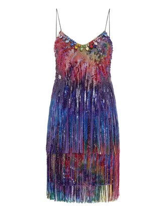 Philipp Plein Short Dress Paillettes Fringe Tie dye