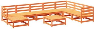vidaXL Juego De Sof&aacute;s De Jard&iacute;n 9 Pzas Madera Maciza Pino Marr&oacute;n Cera Vidaxl