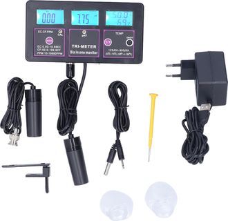 Infinite Medidor Multifuncional De Calidad Del Agua 6 En 1 Ph-217eu: Ph, Temperatura, Ce, Cf, Humedad, Tds, Enchufe De 230 V, Para Acuarios E Hidropon&iacute;a, Abs, 