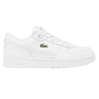 Lacoste Leren platte sneakers voor heren met T-clip (Wit)