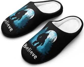 Generic Bigfoot Moon Believe Funny Mens Cotton Slippers Soft Non-Slip Rubber Sole House Slipper Indoor Outdoor