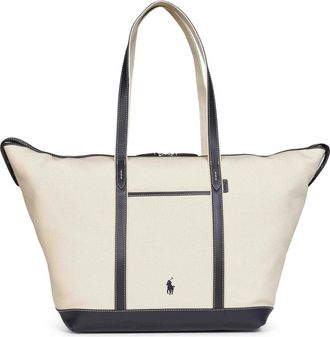 Polo Ralph Lauren Leather-Trim Canvas Large Shopper Tote - Dames - Shoppers - Beige - ONE Size - Katoen - Tassen