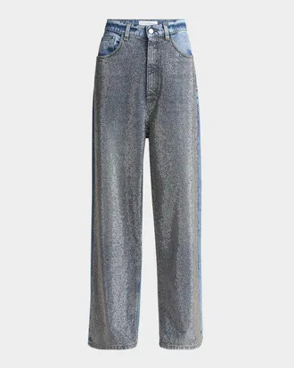 Stella McCartney Crystal Hotfix Wide Leg Jeans