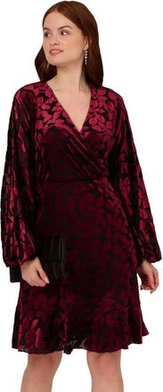 Adrianna Papell Dress Womens Burgundy Floral Velvet Surplice Neck Party FROG354