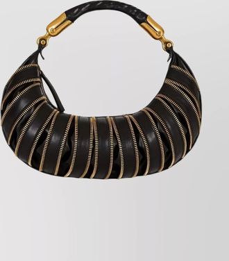 Balmain curved leather shoulder bag hardware