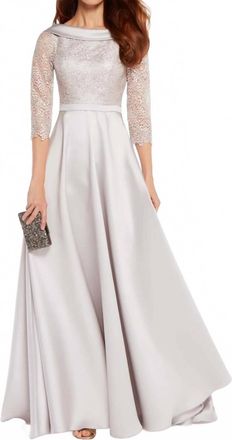 Alyce Paris Shimmering Sequin Boatneck Lace Gown In Silver