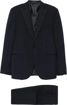 Corneliani Kostuums, Heren, Blauw, XL, Wol, Piek-lapel Single-breasted Kostuum (Driekwart)