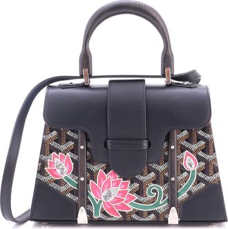 Goyard Structured Saigon Top Handle Bag Embroidered Coated Canvas with Leather Mini