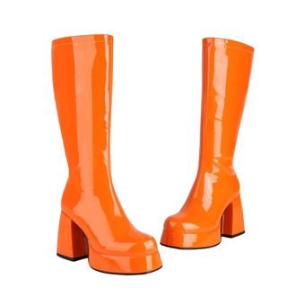 Generic Womens Glossy Patent Leather Upper Square Knee Platform Side Zipper Boots