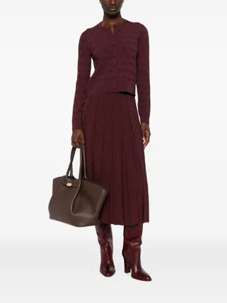 Tory Burch Pleated Logo-Monogram Skirt - Burgundy