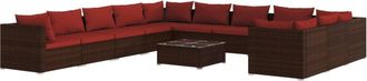 vidaXL Set Muebles De Jard&iacute;n 12 Pzas Y Cojines Rat&aacute;n Sint&eacute;tico Marr&oacute;n Vidaxl