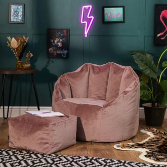 Icon Brand Sirena Scallop Chair Bean Bag & Footstool Pink Velvet Bean Bags in Light Pink