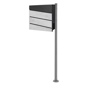 ML Design Ml-design - Ecd Germany Buz&oacute;n De Pie Con Compartimento Para Peri&oacute;dicos Con Soporte Plateado 120 Cm, Moderno, Dise&ntilde;o De M&aacute;rmol Blanco, Acero Inoxidable