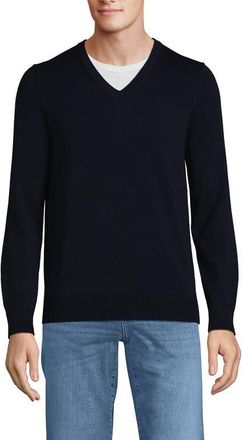 Lands End Fine Gauge Cotton V Neck Sweater in Radiant Navy at Nordstrom, Size Xx-Large