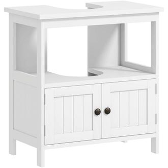 Kleankin Mueble Para Debajo Del Lavabo Con 2 Puertas Y Estante Abierto Mueble Lavabo Con Pie Moderno Carga 30 Kg 60x30x60 Cm Blanco