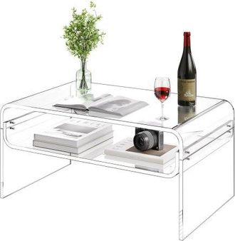 OEM Mesa Auxiliar De Acr&iacute;lico Transparente 50 X 80 X 38 Cm, Mesita De Noche De 2 Niveles Con Estante, Mesa De Centro Rectangular Estable Para Sala De Esta
