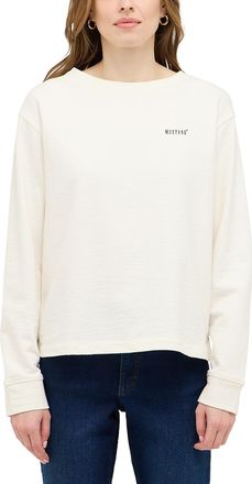 Mustang Langarmshirt MUSTANG Damen Style Roseville, Damen, Gr. XL, weiss (sanftes wei&szlig;), Jersey, 100% Baumwolle, Rundhals, Shirts Langarmshirt