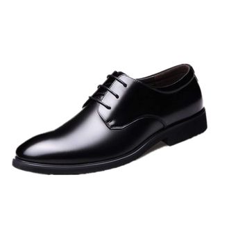 Generic Dress Oxford for Men Lace Up Round Toe Derby Shoes Leather Low Top Anti-Slip Rubber Sole Party(Black,5.5 UK)