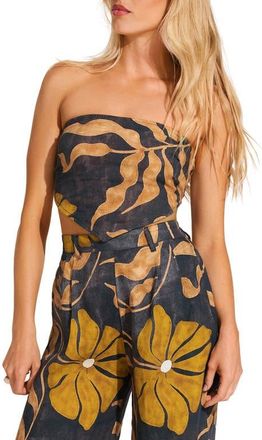 Vitamin A Joni Scarf Strapless Crop Top in Dark Black at Nordstrom, Size Medium