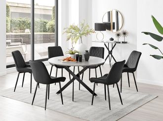 Furniturebox Novara Grey Concrete Effect Black Leg 120cm Round Dining Table & 6 Pesaro Black Leg Chairs