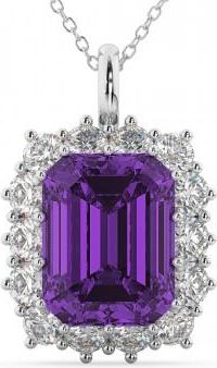 Allurez Emerald Cut Amethyst & Diamond Pendant 14k White Gold (5.68ct)