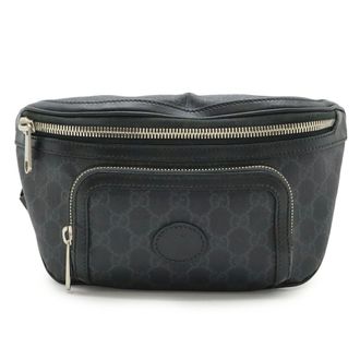 Gucci Black Dark Gray Gg Supreme Leather Fanny Pack (Pre-Owned)