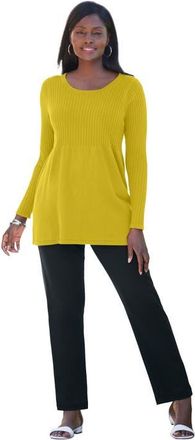 Jessica London Ribbed Baby Doll Tunic Sweater in Golden Citrus at Nordstrom, Size Large