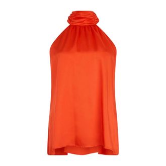 Liu Jo Sleeveless Tops, female, Orange, Size: XL Printed Satin Top