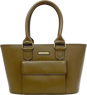 Burberry Pre-owned Handbags, female, Green, Size: ONE SIZE Pre-owned Olive Green Leather Tote Bag