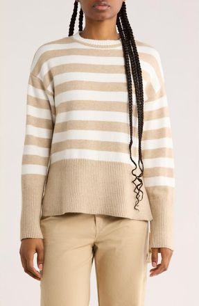 Vigoss Stripe Side Slit Sweater in Oatmeal at Nordstrom Rack, Size X-Large