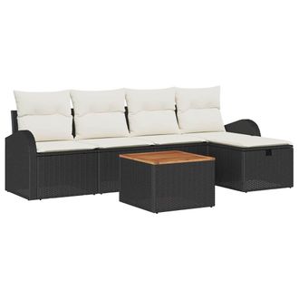 vidaXL Vidaxl - Conjunto De Sof&aacute; De Jard&iacute;n Con Coj&iacute;n 6 Pcs Negro Polirat&aacute;n