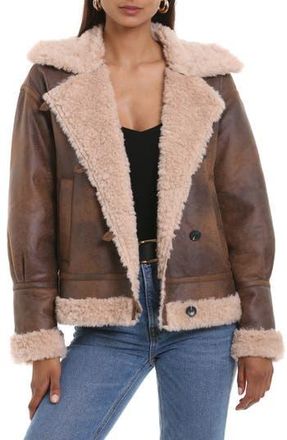 Avec Les Filles Faux Shearling Moto Jacket in Brandy at Nordstrom Rack, Size Xx-Large