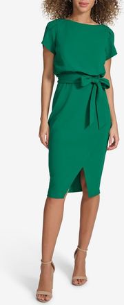 Kensie Plyr Tie Waist Midi Dress in Green at Nordstrom Rack, Size 14