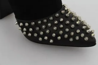 Philipp Plein Black Suede Studded Heels Ankle Boots Womens Shoes