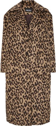 Pieces Womens Pcjili Leo Long Printed Coat, Black, M