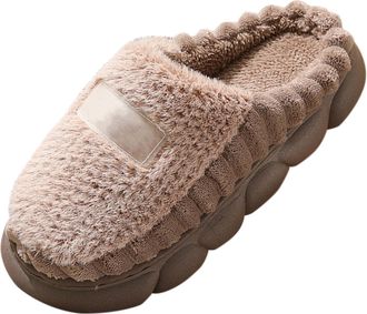 Generic Mens and Womens Spring Autumn and Winter Home Indoor Thick Plush Soft Non Silent Warm Wrapped Toe Couple Same Style Plush Cotton Slippers Rubber Slipp