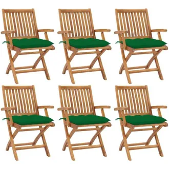 vidaXL Sillas De Jard&iacute;n Plegables 6 Uds Madera Maciza Teca Con Cojines Vidaxl