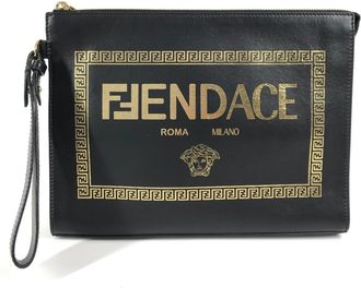 Fendi Black Gold Leather Clutch Bag (Pre-Owned)