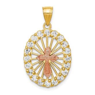 Diamond2Deal 10k Two-tone Cubic Zirconia Cross Pendant