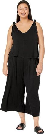 Bobeau Vicky Jumpsuit Womens Black Elastic Waist Wide Leg Cropped FROG195
